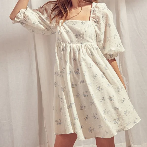 Quiet Blooms Dresses | White Floral Babydoll Mini Dress | Color: White | Size: L | Rae_Quiblo's Closet Quiet Blooms Dresses | White Floral Babydoll Mini Dress | Color: White | Size: L | Rae_Quiblo's Closet